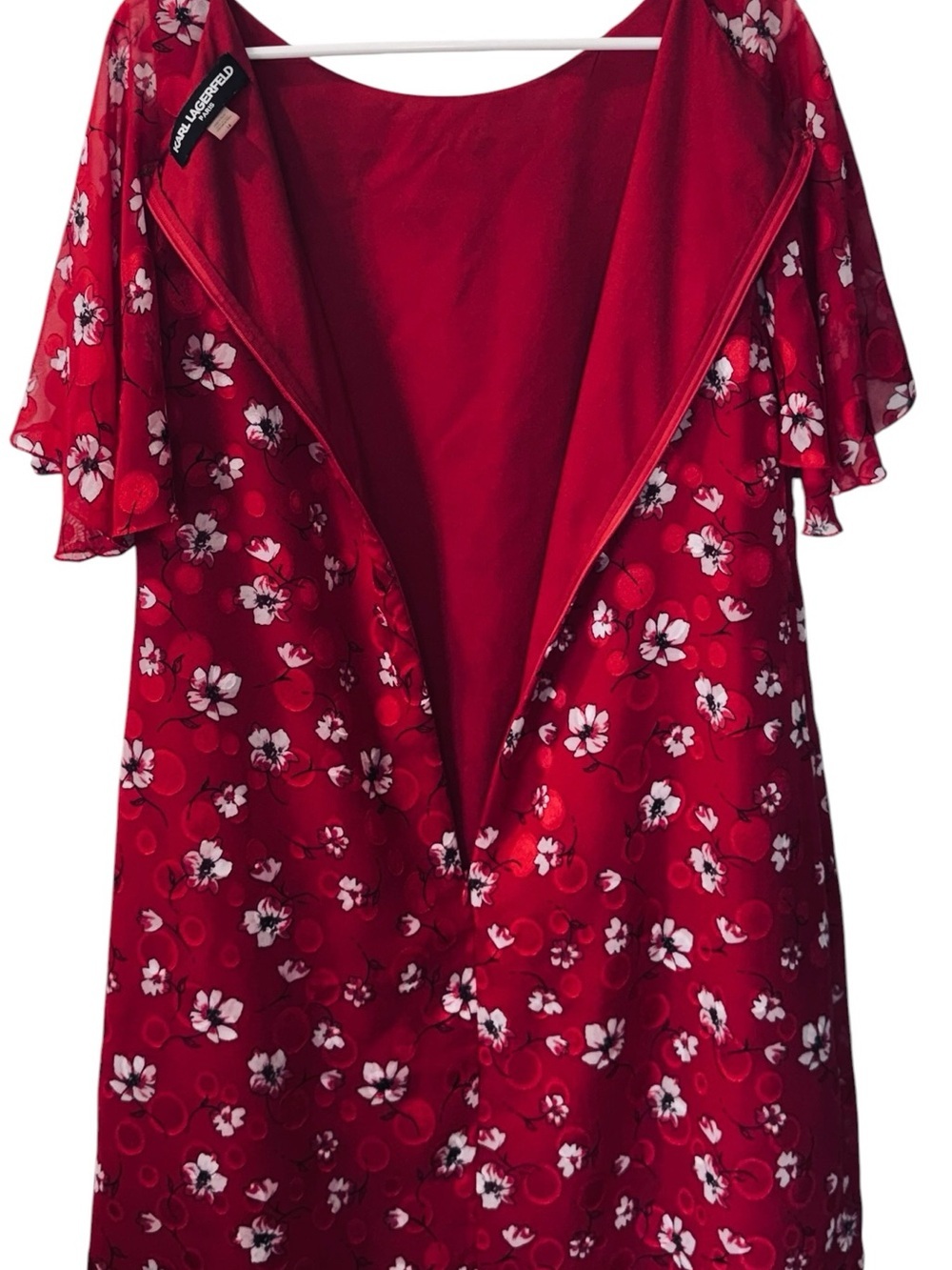 Karl Lagerfeld Paris Red Clip Dot Floral Print Dress Size 14 - Picture 7 of 9